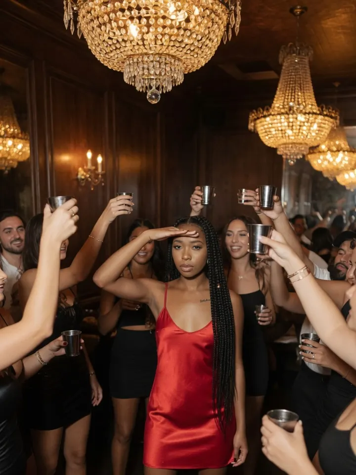 Full-body photo in the Burning Bridges AI party scene